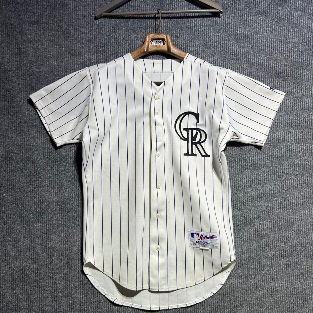 Vintage Russell Athletic Colorado Rockies Jersey Mens 40 White Stripe Made USA